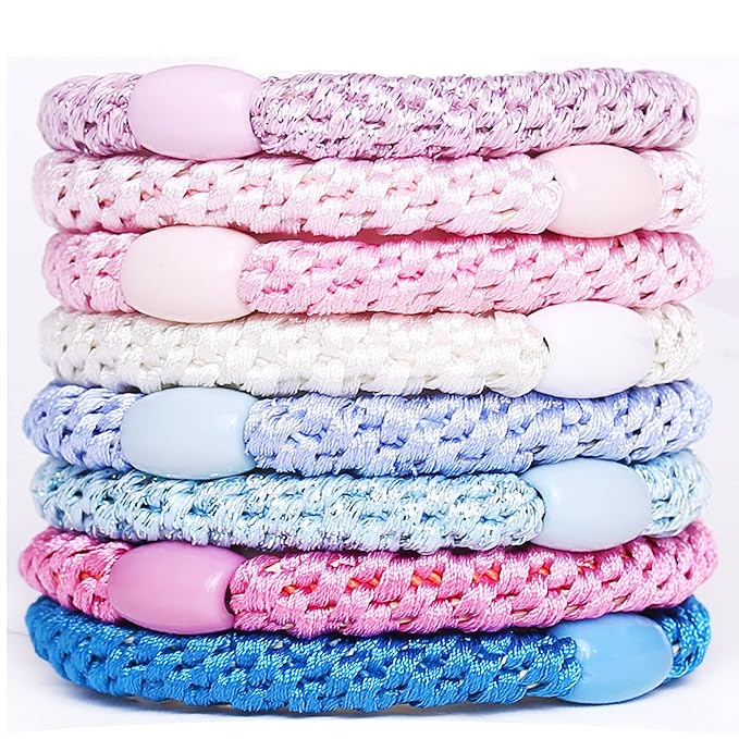 AXEN 8PCS Elastic Hair Tie for Women Girls, Cotton Bands Soft Woven Ponytail Holders for Thick Hair and Curly Hair, Pastel