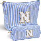 YOOLIFE Personalized Gifts for Women, Initial Makeup Bag with Makeup Pouch Cosmetics Organizer Bag Cute Makeup Bag Wedding Mothers Day Gifts Wedding Gifts for Sister Wife Friend Female Mom Blue N