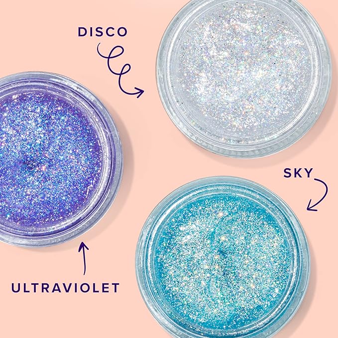 UNICORN SNOT Holographic Face Glitter & Body Glitter Gel | Holiday Glitter Makeup: Stocking Stuffers & Christmas Gift | Hair Glitter, Vegan & Cruelty-Free, 1.7 oz 3-Pack (Disco/UV/Sky)