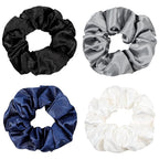 Ivyu Scrunchies, 4 Pack Silk Scrunchy for Girls Women Cute Hairties Hair Accessories Soft Ropes Ponytail Holder, White, Black, Navy, Gray