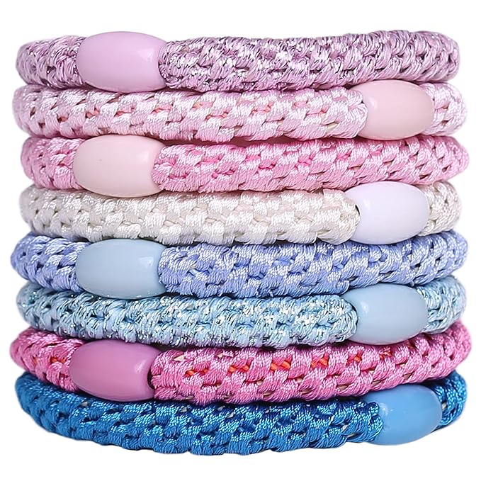 J.CARP 8Pcs Mixed color Hair Ties for Women Girls, Elastics Hair Bands Ponytail Holders, No Damage No Crease Hair Elastics, Perfect for Girls and Women with Thick or Curly Hair, Style 12