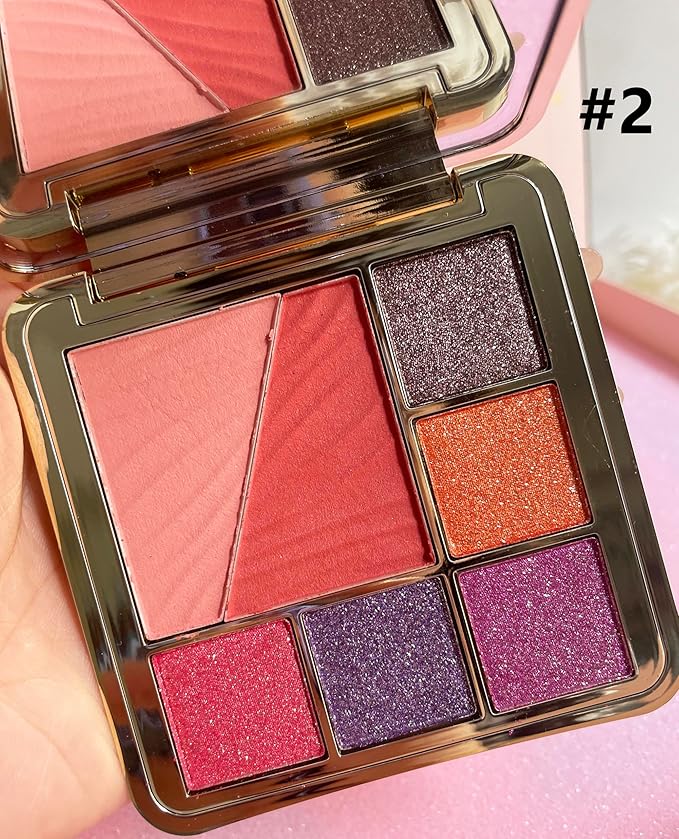 All-in-One Eyeshadow Palette, 7 Colors Eye Shadow Palette, Glitter, Matte, Shimmer Eyeshadows, Blush, Highlighter Contour Makeup Palettes, Highly Pigmented Waterproof Long Lasting. (Color 2)