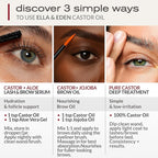 Ella & Eden Organic Castor Oil for Eyelashes - 4 Fl Oz Glass Bottle Lash Serum - for Eyebrows, for Hair Growth - Cold-Pressed Hexane-Free USDA Certified 100% Pure Unrefined