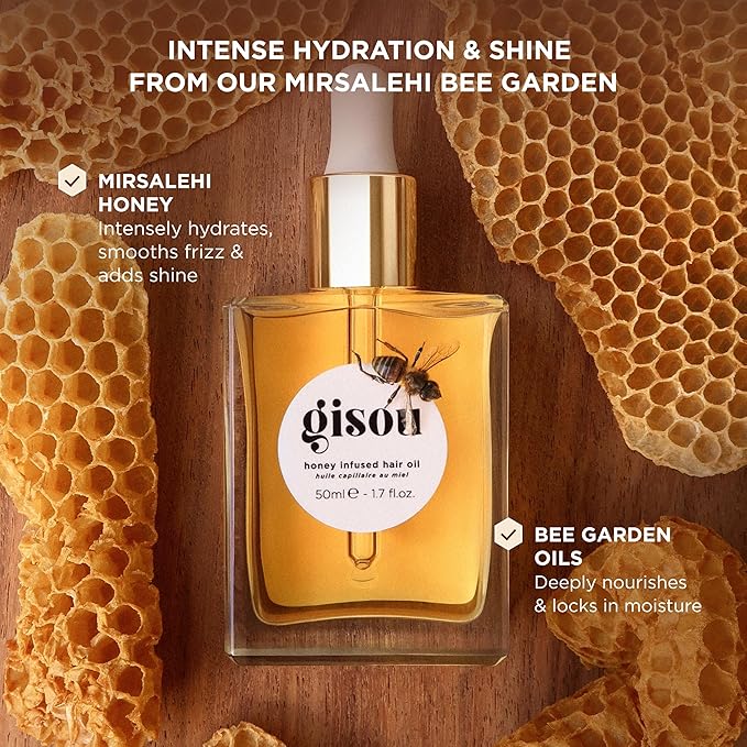 Gisou Honey Infused Hair Oil - Hydrating & Frizz Control Treatment with Mirsalehi Honey, Adds Shine & Heat Protectant for All Hair Types, 1.7 Fl Oz