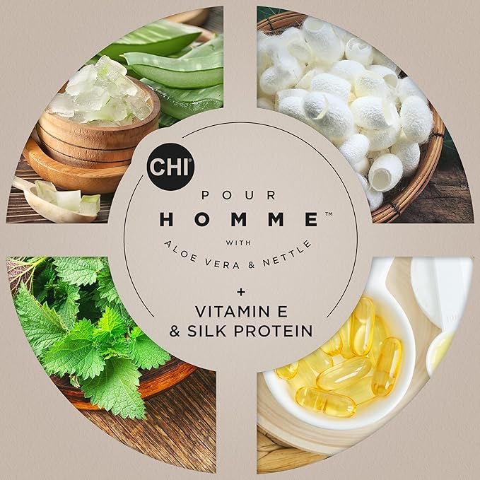 CHI pour Homme Sea Salt Spray for Men, Hairspray For Texture & Volume, Creates A Natural Look, Made With Aloe Vera & Nettle, Fresh, Woody Scent, 6 oz