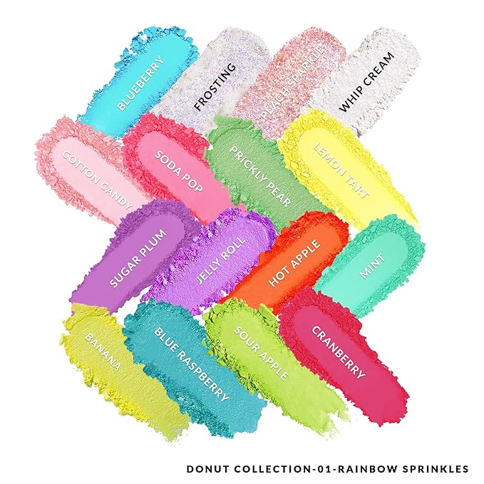 Kimchi Chic Donut Collection Eyeshadow Palette - 16 Matte, Pigment, & Glitter Shadows, Versatile for Day to Night Looks, Cruelty Free, Rainbow Sprinkles