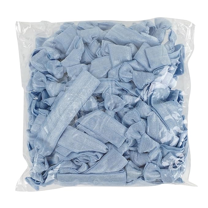 MEEDEE 100 Pack Dusty Blue Hair Ties For Women No Crease Soft Elastic Ribbon No Damage Blue Hair Ties Knotted Ouchless Hair Ribbon Yoga Hair Ribbons Elastic Bracelets