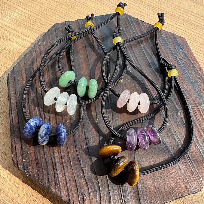 Elastic Hair Tie for Women Real Gemstone beads Ponytail Holders Hair Accessories hair elastic tie for Women Men (Lepidolite)