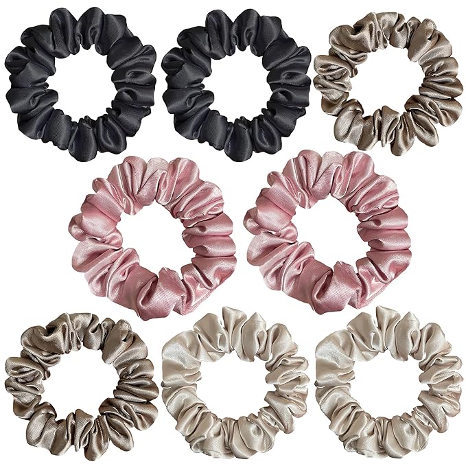 Satin Scrunchies for Women, 8 Pcs Silk Hair Ties, No Crease Hair Scrunchy, Hair Styling Accessories for Girls, Soft Hair Scrunchie for Girls Ponytail Holders for All Hair Types & Textures