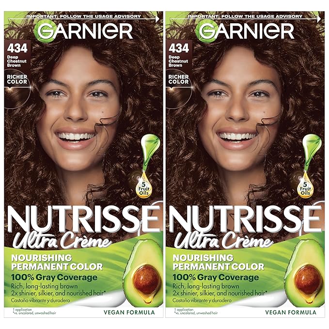 Garnier Hair Color Nutrisse Nourishing Creme, 434 Deep Chestnut Brown (Chocolate Chestnut) Permanent Hair Dye, 2 Count (Packaging May Vary)