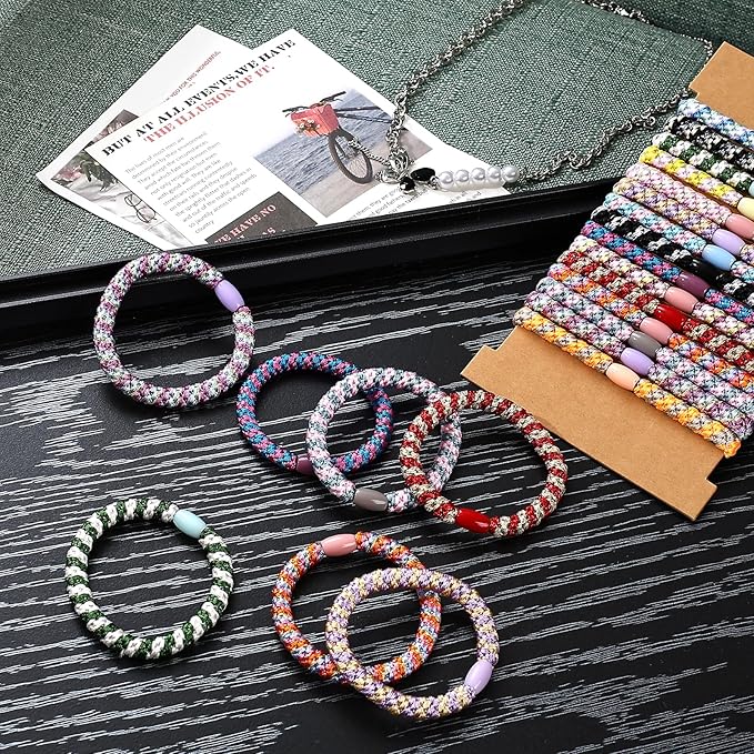 30 Pcs Hair Ties No Damage for Women Girls, High Elastic Braided Hair Ties for Thick Hair, Soft Ponytail Holders, No Crease Hair Bands for Curly Thin Hair Scrunchies (Striped Theme)