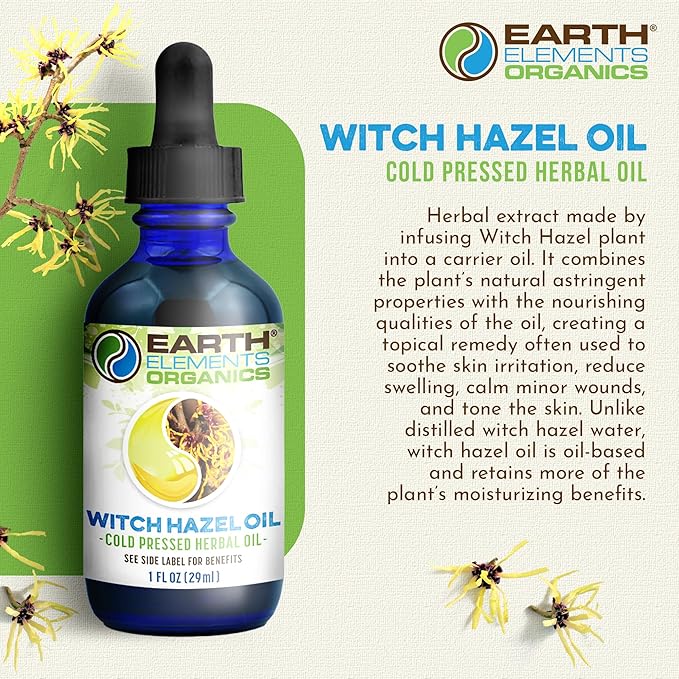 Witch Hazel Oil Raw with Sunflower Oil, Infused, Astringent, Skin Hydration, Moisturizer, Organic Skincare for All Skin Types – 1 fl oz