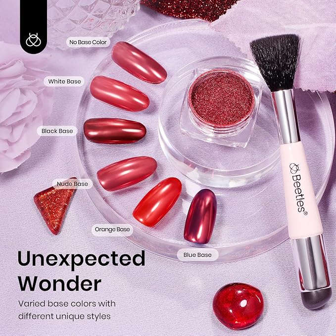 Beetles Red Chrome Nail Powder Metallic Mirror Effect Nail Chrome Powder Mermaid Glitter Red Gel Polish Nail Art DIY Decoration Gifts for Women