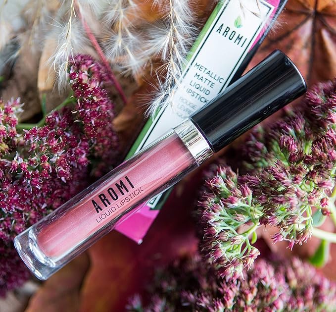 Aromi Rosy Peach Metallic Liquid Lipstick | Long-Lasting Lip Color with Shimmery Finish, Rose Gold Shade (Pumpkin Spice)