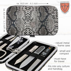 3 Swords Germany - Brand Quality 6 Piece Manicure Pedicure Grooming kit Set - Scissors, Metal and Glass Nail File, Clipper, Tweezers with Synthetic Leather case - Snake