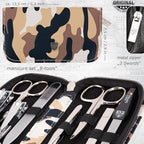 3 Swords Germany - brand quality 8 piece manicure pedicure grooming kit set synthetic leather case camouflage - Made in Germany