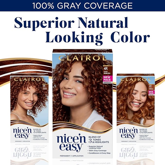 Clairol Nice'n Easy Permanent Hair Dye, 5R Medium Auburn Hair Color, Pack of 6