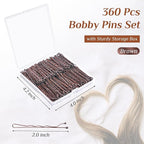 Bobby Pins Brown, 360 Pcs Brown Bobby Pins, 2 Inch Premium Bobby Pin, Secure Hold Bobby Pins with store box, Hair Pins for Kids, Girls and Women