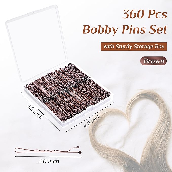 Bobby Pins Brown, 360 Pcs Brown Bobby Pins, 2 Inch Premium Bobby Pin, Secure Hold Bobby Pins with store box, Hair Pins for Kids, Girls and Women