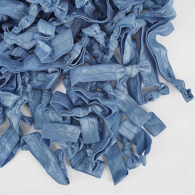MEEDEE 100 Pack Smoke Blue Hair Ties For Women Blue No Crease Knotted Hair Ties Soft No Damage Elastic Hair Ribbon Ouchless Yoga Elastic Bracelets