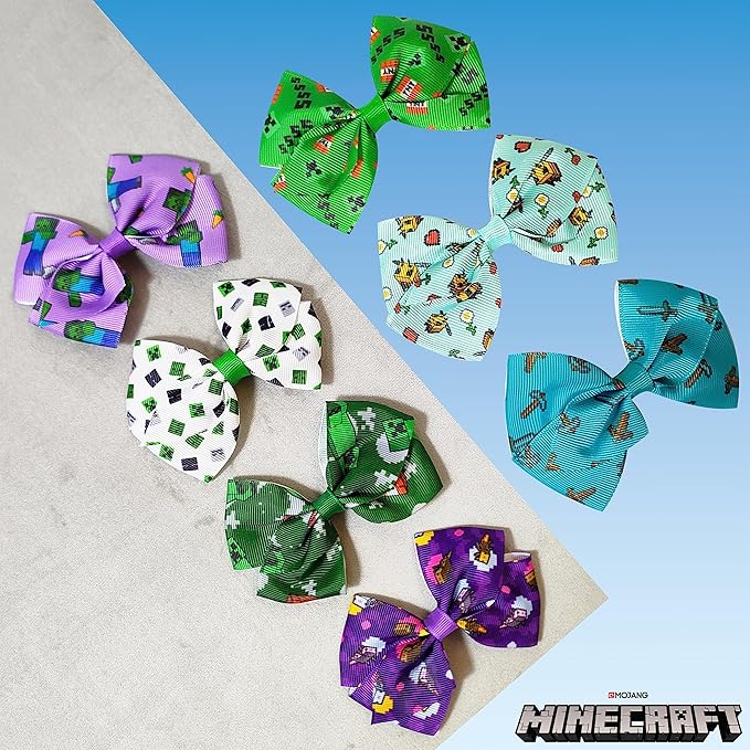 LUV HER Minecraft Kids Hair Bows - 7 Pcs 4 Inch Bundle - Hair Accessories Gift Set - Hair Bows for Kids - Multicolor Hair Clip with Alligator Clip - Ages 3 +