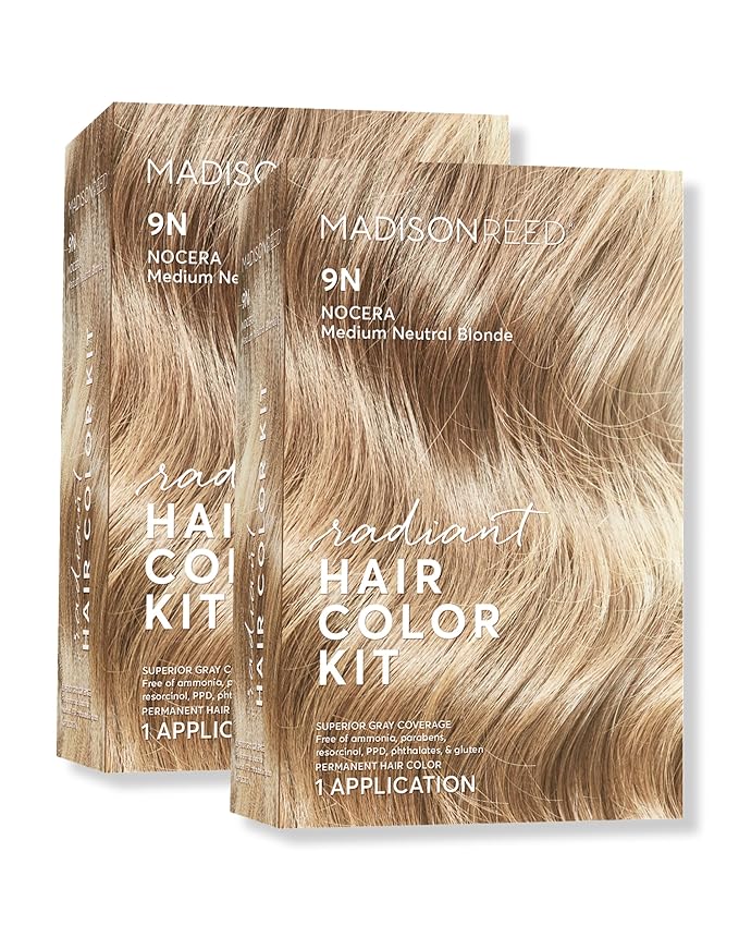 Madison Reed Radiant Hair Color Kit - 9N Medium Neutral Blonde (Nocera Blonde), Dimensional Gray Hair Blending Permanent Hair Dye, PPD-Free & Ammonia-Free, 2 Pack