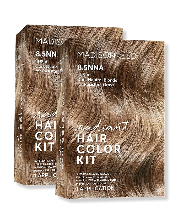 Madison Reed Radiant Hair Color Kit - 8.5NNA Dark Neutral Blonde (Lusia Blonde), 100% Gray Hair Coverage Permanent Hair Dye for Resistant Grays | PPD-Free & Ammonia-Free, 2 Pack