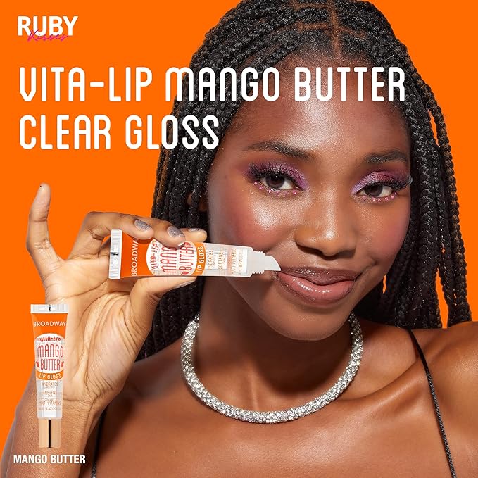 Ruby Kisses Broadway Vita-Lip Clear Lip Gloss (7 Pack) Ultra-Hydrating & Soothing Formula with Vitamins, High-Shine Non-Sticky Finish Lip Balm with Honey, Argan Oil, Shea, Mango Butter, Cherry, Peach