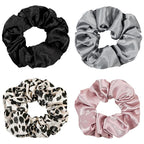 Silk Hair Ties for Girls and Women: Chic Satin Scrunchies, Large and Cheetah Print, Soft Ponytail Holders for Thick and Curly Hair - No Creases, Gentle on Hair