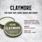 Victory Barber & Brand Claymore hair pomade for men | Strong Hold Matte Finish Men's Clay Pomade | made in usa | Designed by barbers, made for the rugged | Texturizing & Styling Clay 3.1 Oz