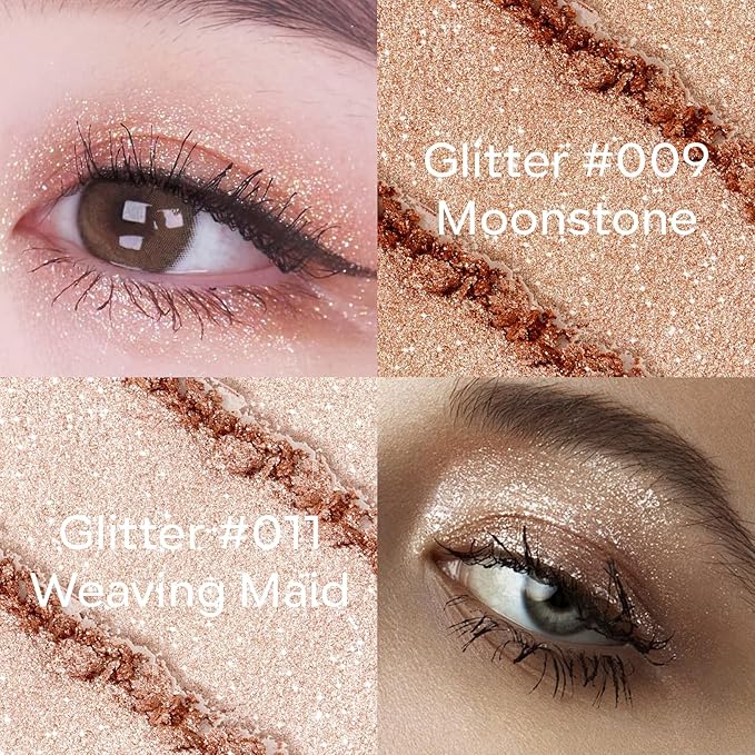 KYDA 2 Colors Single Glitter Eyeshadow, Champagne Glow Eyeshadow, Shimmer Pearl Eyes Shadow, Ultra-fine Lightweight Powder, Sparkling Pressed Eye Shadow, Moonstone+Weaving Maid