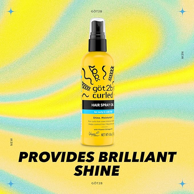 Got2b Curled Hair Spray Oil, 4oz, for curl types 3-4, curly and coily hair, helps control frizz and nourishes the scalp