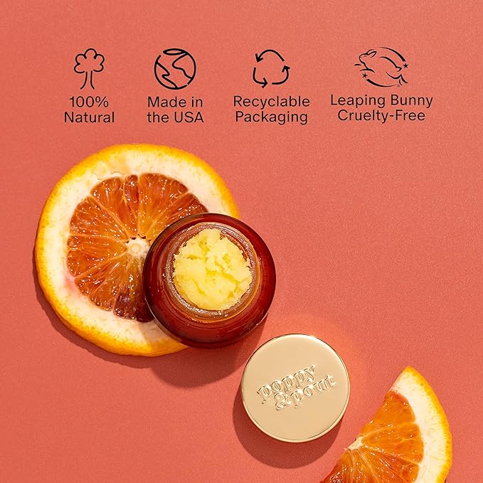 Poppy & Pout Natural Lip Scrub, Moisturizing Sugar Scrub for Dry Lips, Lip Scrubber Exfoliator with Essential Oils Smooths and Hydrates Lips, In Recyclable Glass Jars, Cruelty Free - Lemon Bloom