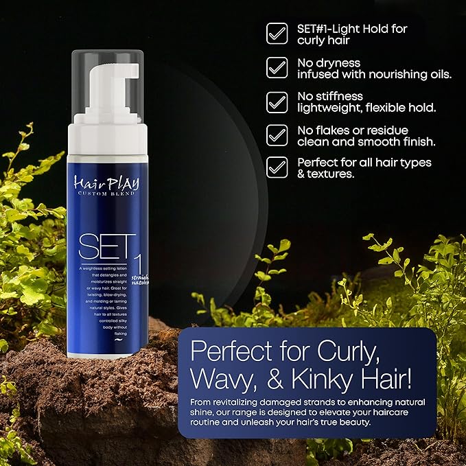 Hair Play Set #1 Hair Foam Mousse - Light Hold Styling Foam for Frizz Control - Volume Mousse for Fine Hair & Natural Straight Hair- Lightweight & Non-Greasy - Travel Size Hair Mousse - 8 Fl Oz