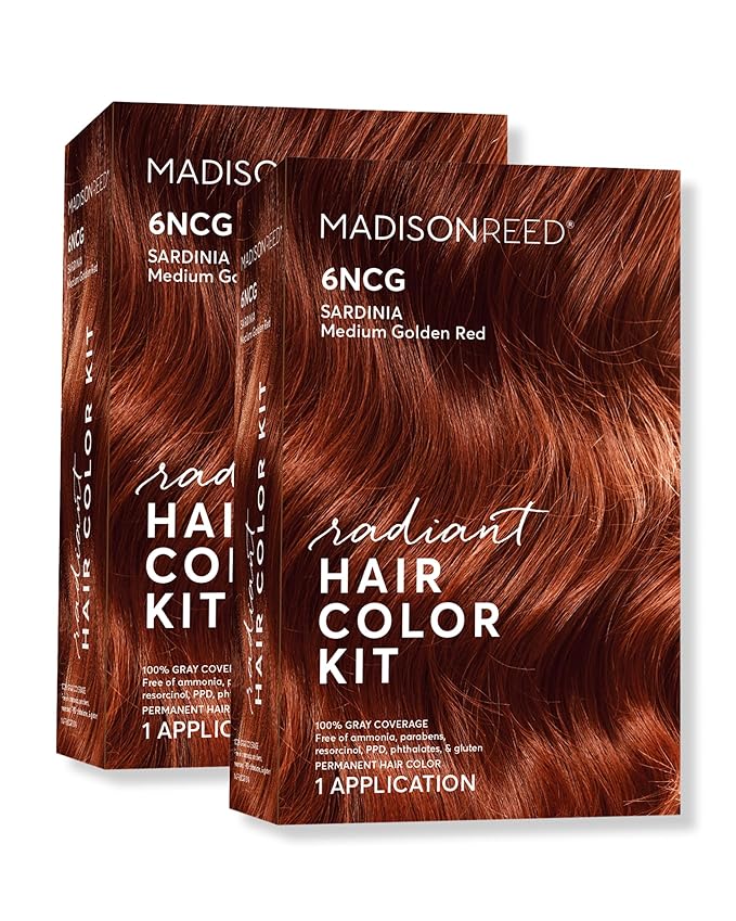 Madison Reed Radiant Hair Color Kit - 6NCG Medium Golden Red with Copper Tones (Sardinia Red), Dimensional Gray Hair Blending Permanent Hair Dye, PPD-Free & Ammonia-Free, 2 Pack