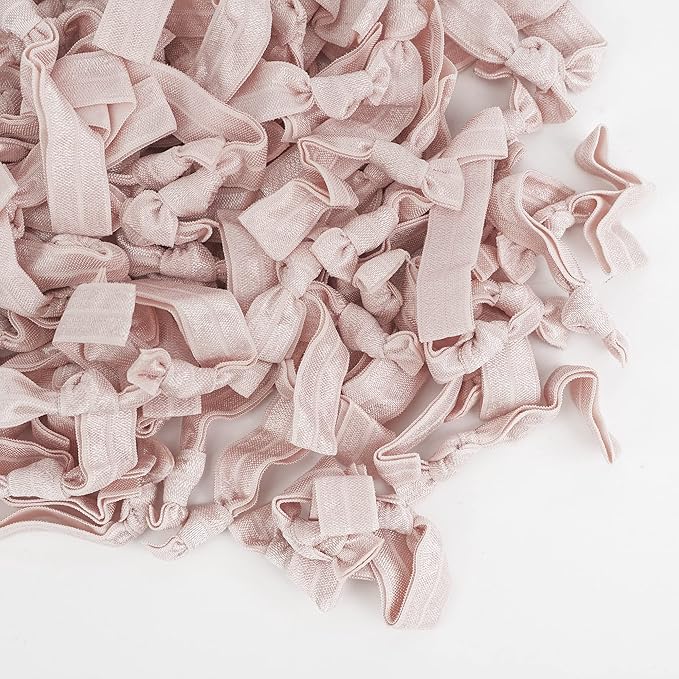 MEEDEE Rose Gold Hair Ties for Women - No Crease Soft Knotted Ribbon Ties, Damage-Free for Ponytails, Yoga, and Bracelets (100 Pack)