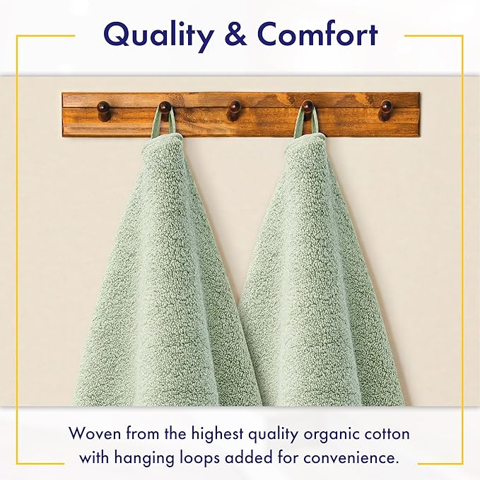 100% Organic Zero-Twist Cotton Towels - GOTS Certified Luxury Bath Towels - Ultra Soft & Plush 700GSM Long-Staple Cotton - 6 Piece Towel Set (Eucalyptus Green)