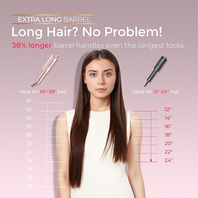 Upgraded Automatic Rotating Curling Iron - TYMO CurlPro Plus Long Barrel Curling Wand for Long Hair, Ceramic Hair Curler for Women, Anti-Scald, Tangle-Free, 600M Ionic, Dual Voltage,Gold Blush, 1 Inch