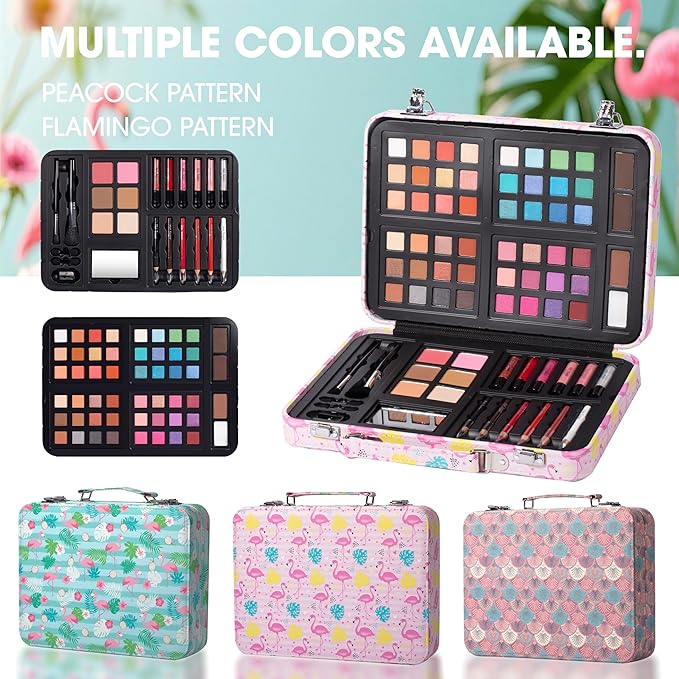 Hot Sugar Makeup Kit for Teenager Girls 10-12, All in One Beginner Makeup Kit for Women Full Kit, Teen Cosmetic Gift Set on Birthday Christmas (Green Flamingo)