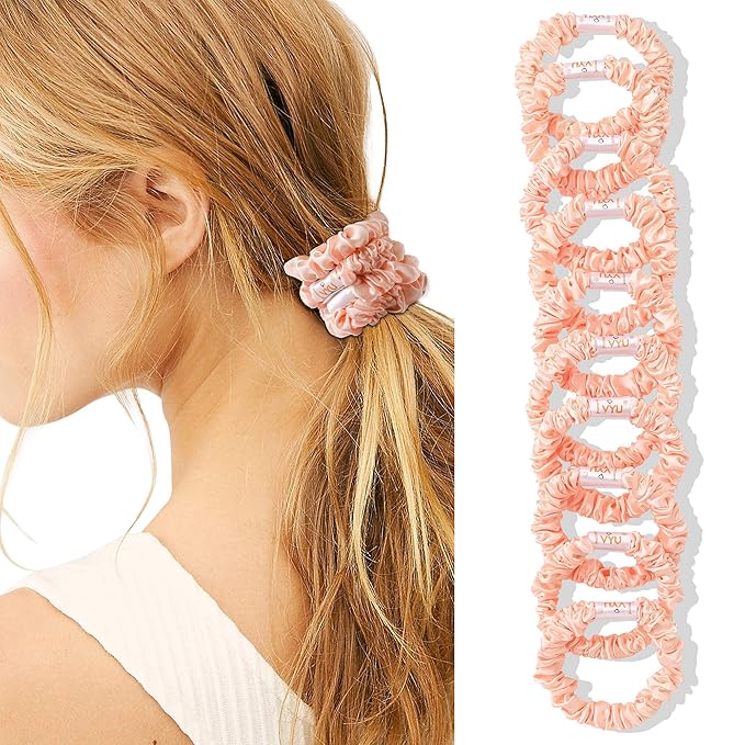 Scrunchies Silk Satin Hair Ties - Small Mini Thin Elestics Ponytail Holder Hair Bands Skinny Scrunchy For Thick Curl Hair No Crease Hair Ties Soft Accessories No Hurt Your Hair for Women and Girls