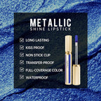 Blue Lipsticks for Women Metallic Lipstick Long Lasting Non Stick Cup Lip Gloss, Shimmer Lightweight Hydrating Full Coverage Lip Color, DP118 R&B