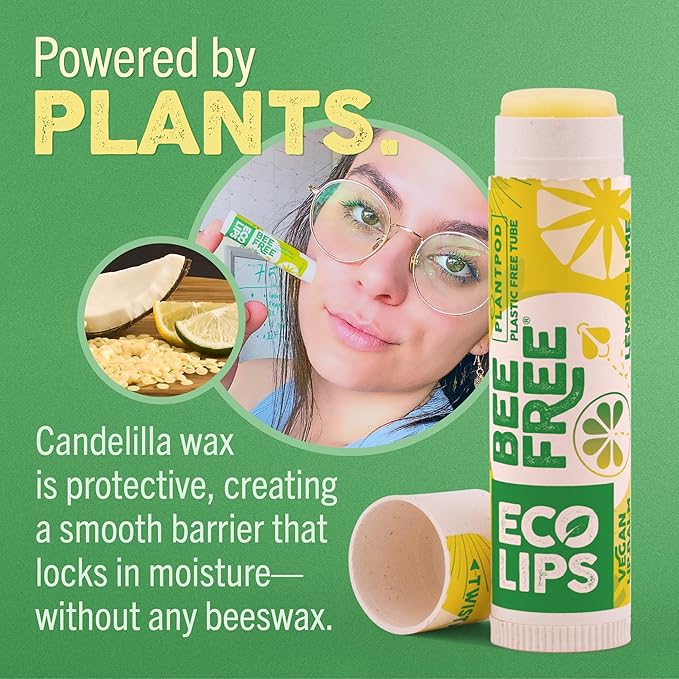 Eco Lips Bee Free Variety Pack Vegan Lip Balm | Candelilla Wax, Cocoa Butter & Coconut Oil Lip Care. Soothe & Moisturize Dry, Chapped Lips - 100% Plastic-Free Plant Pod Packaging - Made in USA