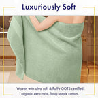 100% Organic Luxury Bath Sheets - GOTS Certified - Extra Large 35x70 Inches (Pack of 2) Zero-Twist, Long-Staple Cotton Bath Sheet Set (Eucalyptus Green)