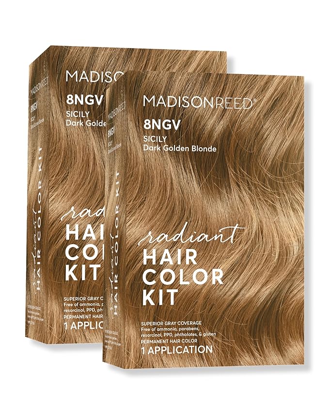 Madison Reed Radiant Hair Color Kit - 8NGV Dark Golden Blonde with Champagne Tones (Sicily), Dimensional Gray Hair Blending Permanent Hair Dye, PPD-Free & Ammonia-Free, 2 Pack