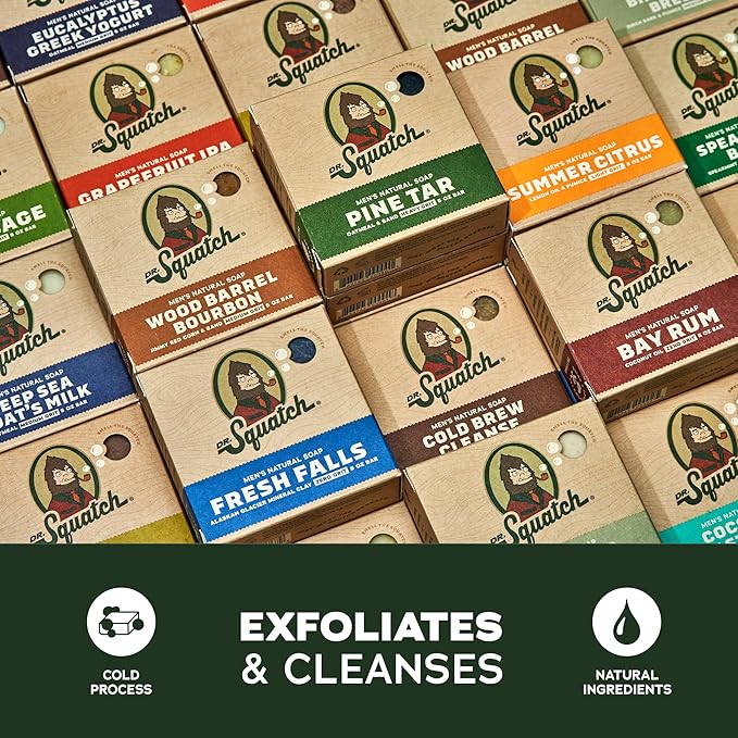 Dr. Squatch Natural Bar Soap for Men Variety Gift Set - Cold Process Soap No Harsh Chemicals - Mountain Meadow, Sandalwood Summit, Lumberjack Lodge, Fresh Falls & Birchwood Breeze (5 oz, 5-Pack)
