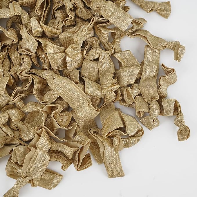 MEEDEE 100 Pack Gold Hair Accessories for Women: No Crease Soft Ribbon Knotted Hair Ties, Ouchless Ponytail Holders, Elastic Yoga Hair Bracelets