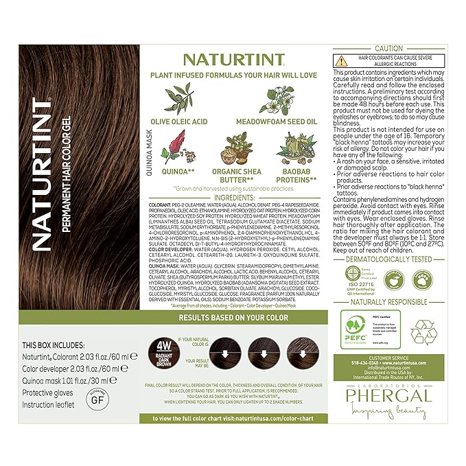 Naturtint 4W Radiant Dark Brown Permanent Hair Color (Pack of 1), Ammonia Free, Vegan, Cruelty Free, up to 100% Gray Coverage, Long Lasting Results (Packaging may vary)