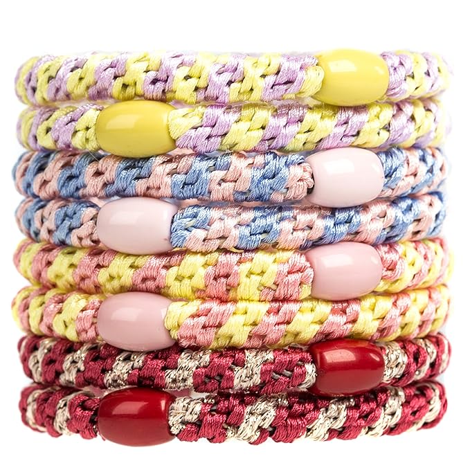 J.CARP 8Pcs Mixed color Hair Ties for Women Girls, Elastics Hair Bands Ponytail Holders, No Damage No Crease Hair Elastics, Perfect for Girls and Women with Thick or Curly Hair, Style 06