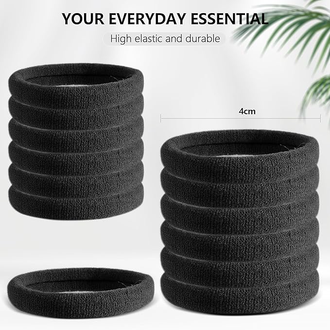 120 Pcs Black Hair Ties No Damage for Women, Ponytail Holders for Thick Hair, Seamless Cloth Fabric Soft Hair Bands for Women's Hair, Hair Elastics Pony Tails Hair Tie Hair Band (Black)
