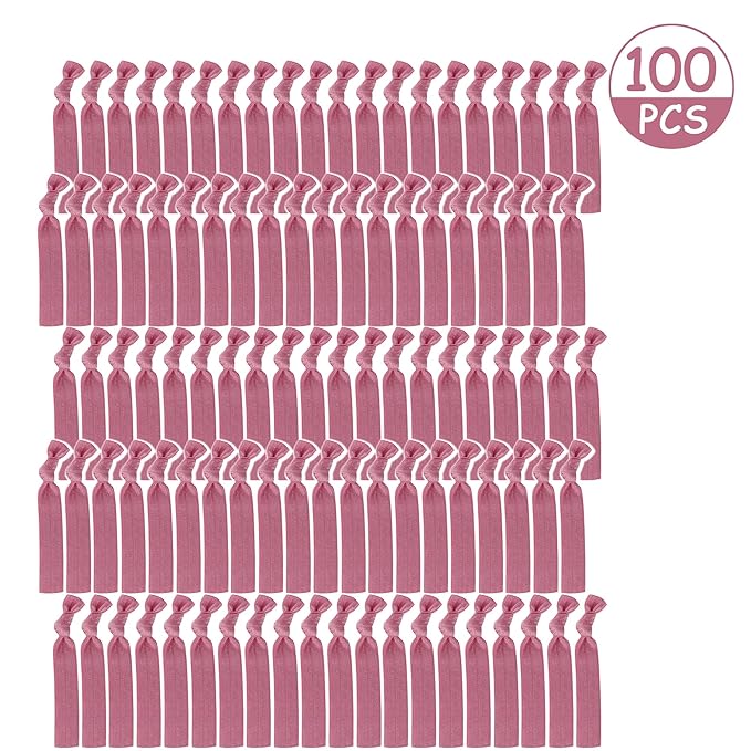 MEEDEE 100 Pack Rosy Mauve Color Hair Ties For Women No Crease Soft Elastic Ribbon No Damage Pink Hair Ties Knotted Ouchless Hair Ribbon Yoga Hair Ribbons Elastic Bracelets